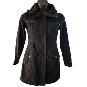 Anchor Blue Womens Black Long Sleeve Cotton Hooded Long Jacket Size Medium